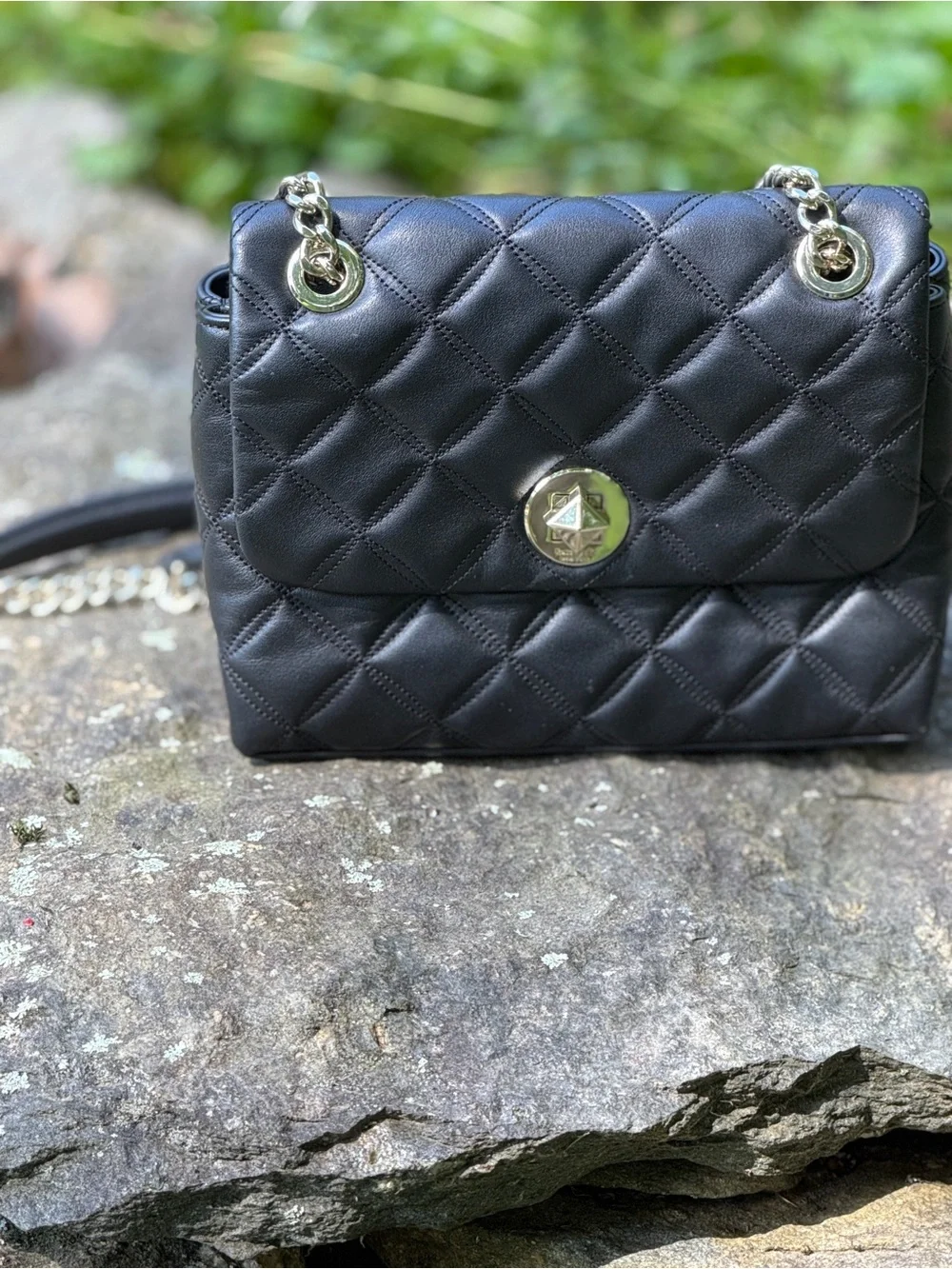 Kate Spade Natalia WKRU7074 black quilted leather crossbody/shoulder bag gold